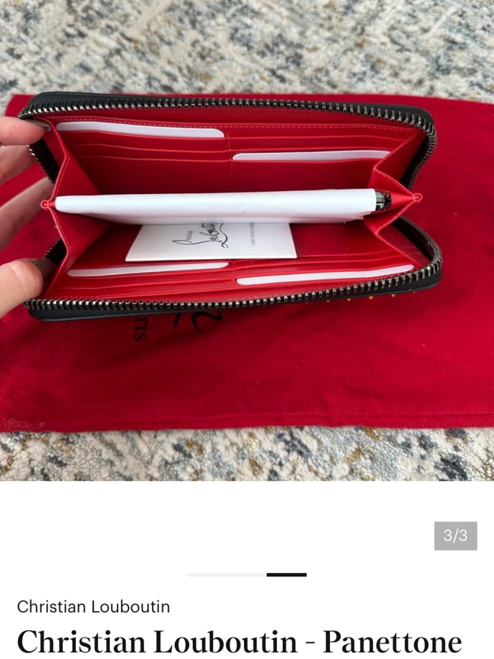 Christian Louboutin Red and Black Zip-Around Wallet - Picture 3 of 3
